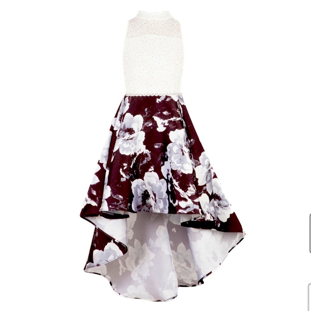 Elegant Floral High-Low Girls Dress
